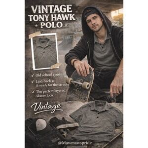 VINTAGE OLD SCHOOL COOL TONY Hawk Men's Gray‎ Polo Shirt RETRO Size Large.